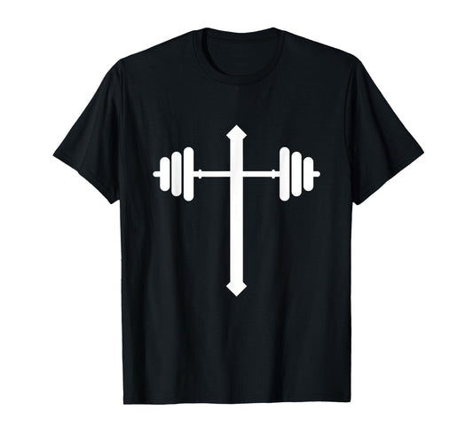Barbell Dumbbell Cross Christian Jesus Gym Workout Lifting T-Shirt