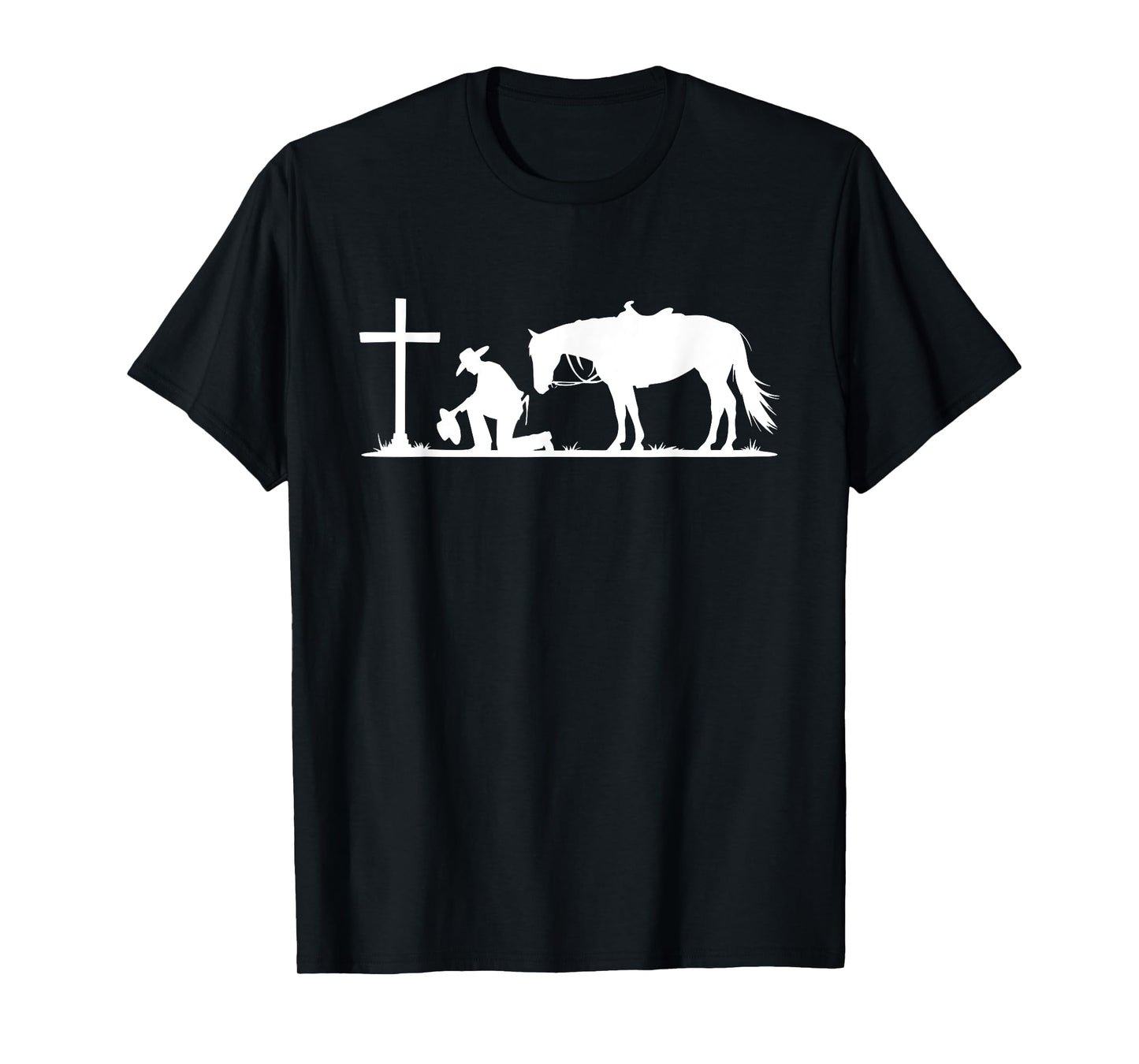 Praying Cowboy Kneeling Cross Western Bible Jesus Horse T-Shirt