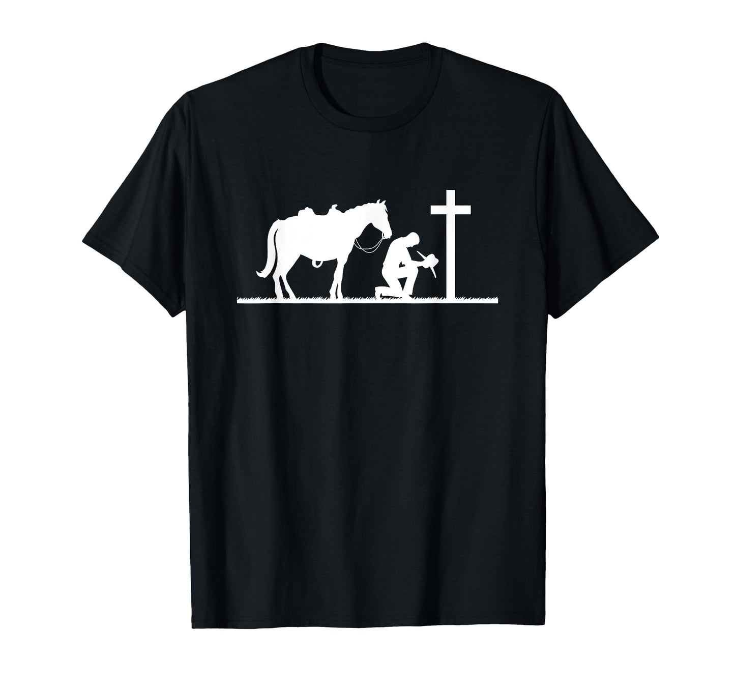 Praying Cowboy Kneeling Cross Western Bible Jesus Horse T-Shirt