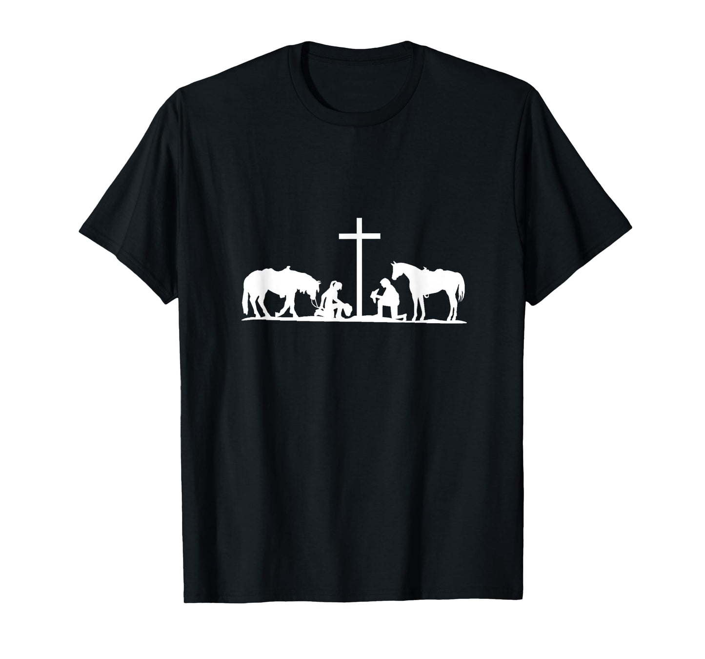 Christian Western horses cowhands praying Cross. Christian T-Shirt