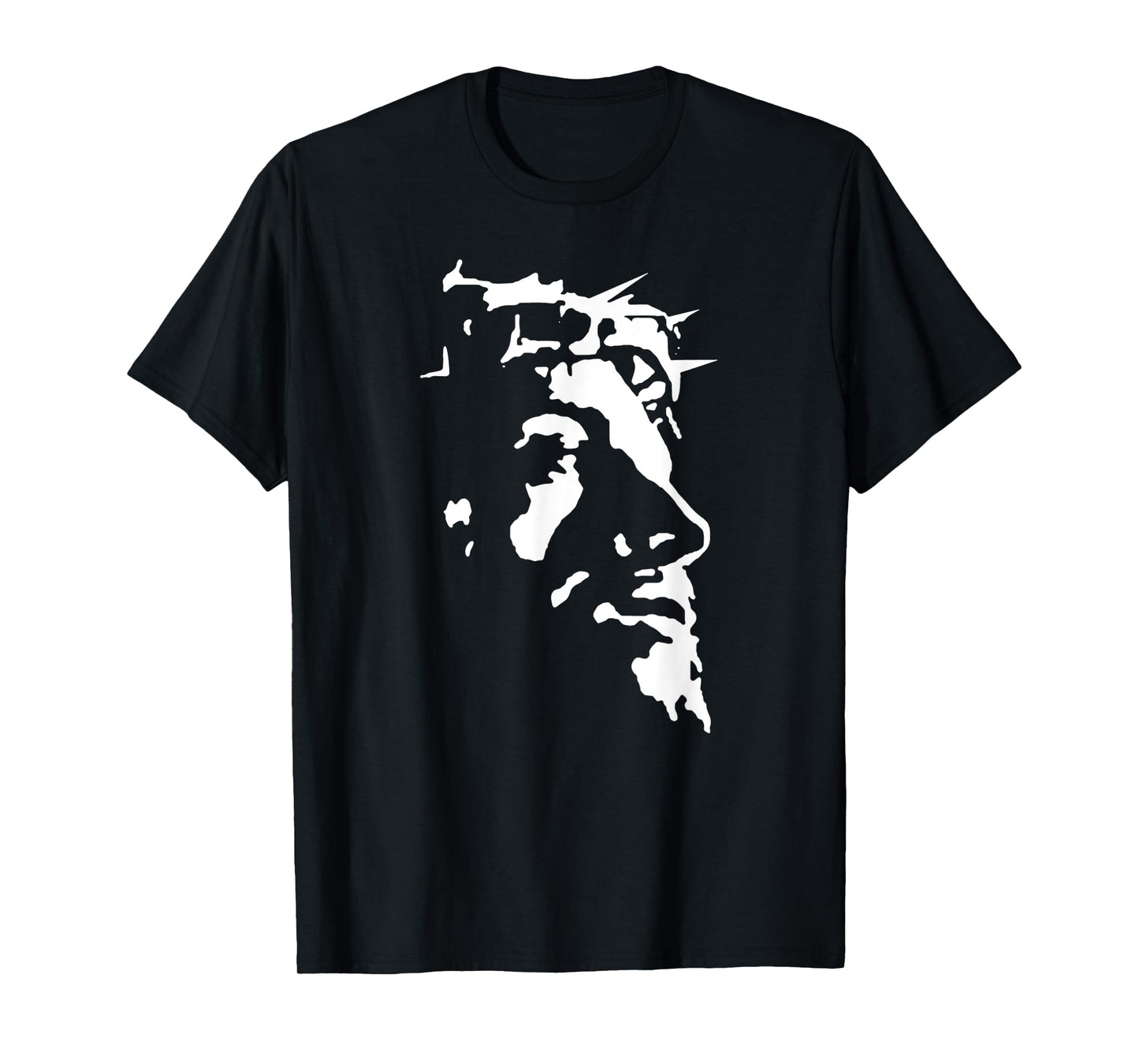 Funny Jesus Christ Face With Crown Of Thorns Passion Stencil T-Shirt