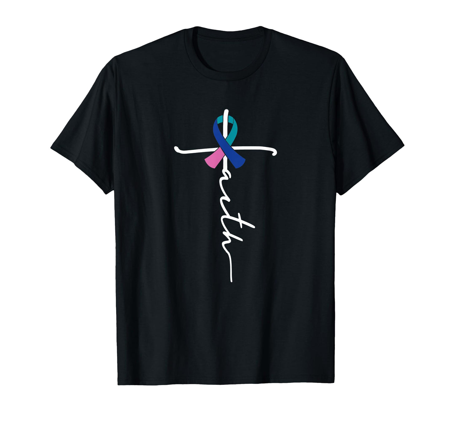 Faith Christian Cross Ribbon Thyroid Cancer Awareness T-Shirt