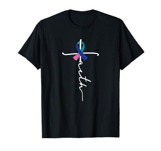 Faith Christian Cross Ribbon Thyroid Cancer Awareness T-Shirt