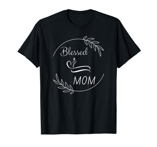 Blessed Mom with Cross and Laurel Branch Catholic Christian T-Shirt