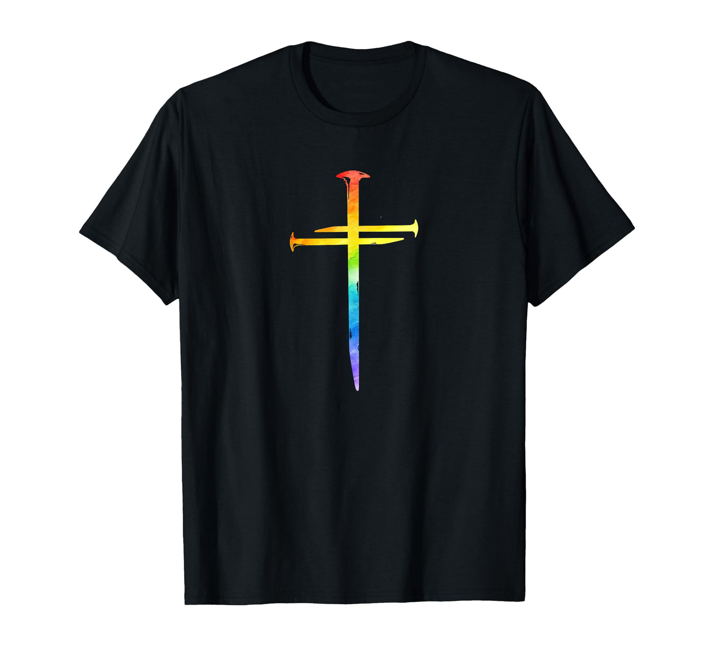 Christian Jesus Nail Cross Rainbow Bible Religious Gay Pride T-Shirt