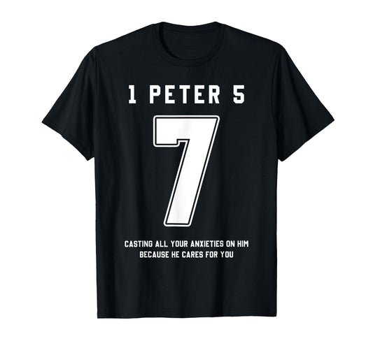 1 Peter 5:7 Bible Verse Team Sports Jersey Christian T-Shirt