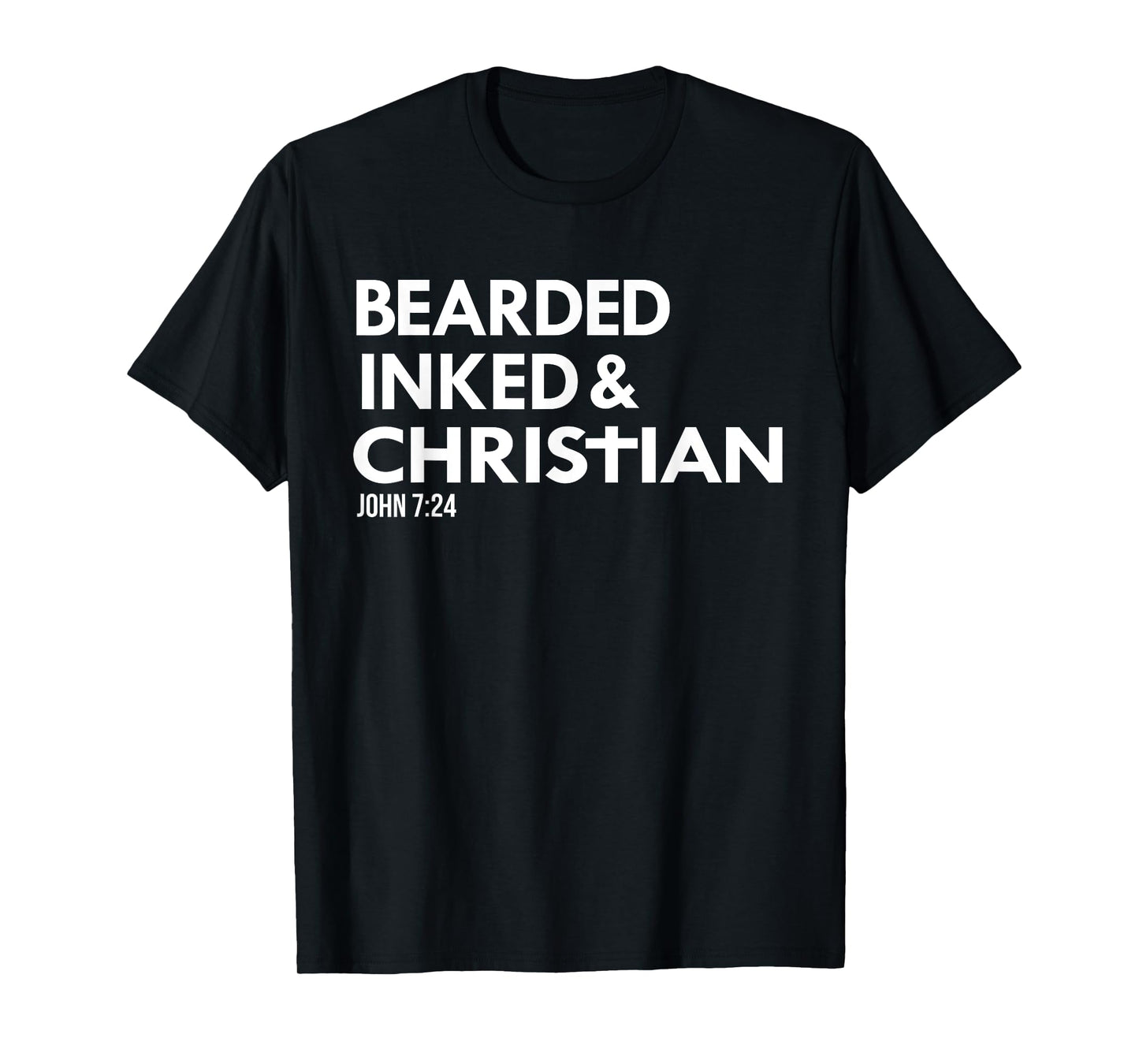 Mens Bearded Inked Christian Funny Tattoo Beard Tats T-Shirt