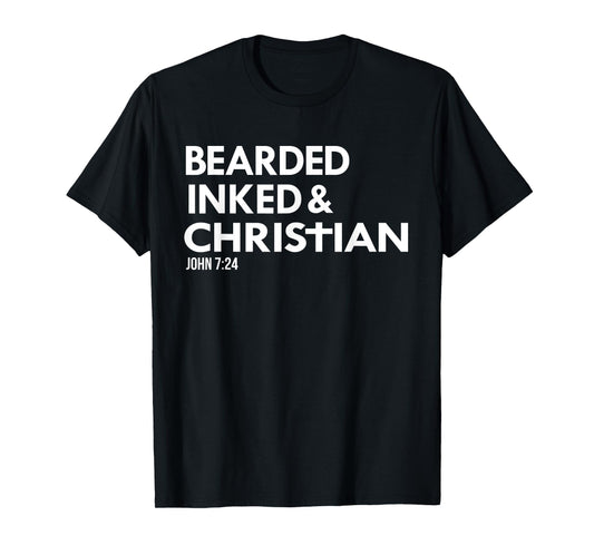 Mens Bearded Inked Christian Funny Tattoo Beard Tats T-Shirt