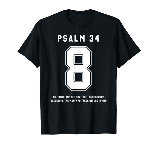 Psalm 34:8 Bible Verse Team Sports Jersey Christian T-Shirt
