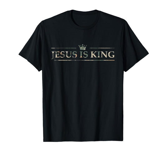 Vintage Camo Christian Jesus is King Design Crown Camo T-Shirt