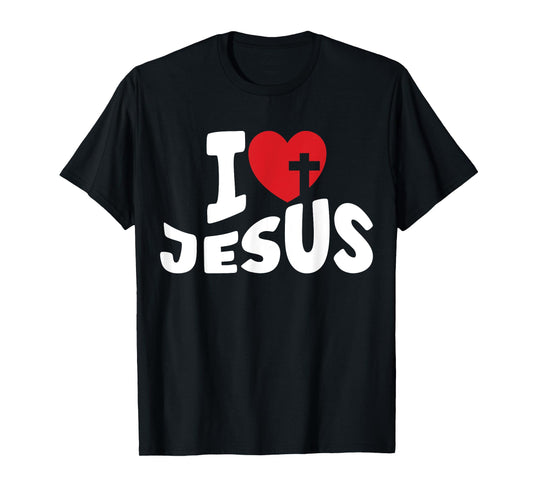 I Love Jesus Heart Cross Christian Kids Women Church God T-Shirt