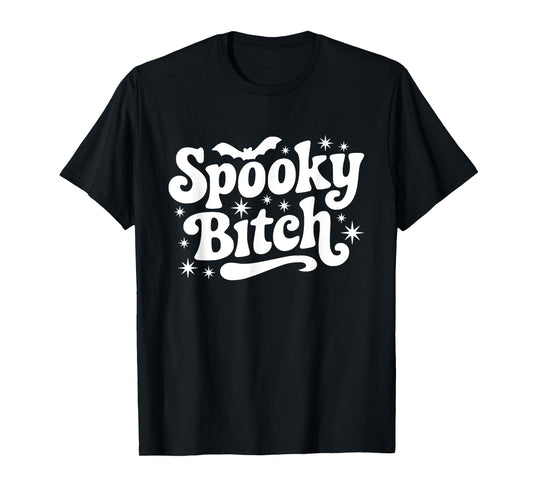 Spooky Bitch Retro Halloween Witch Quote Saying Bats Gift T-Shirt