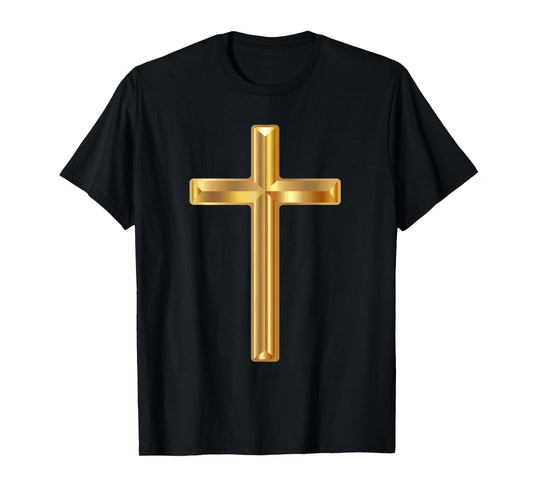 Jesus Holy Cross Gold Cross T-Shirt - Boys' Unisex-Adults Black Solid Color Modern Christian Gift T-Shirt - Small - Short Sleeve - Winter - 1 Count - 0 Pockets - Non-Stretchable - Machine Wash