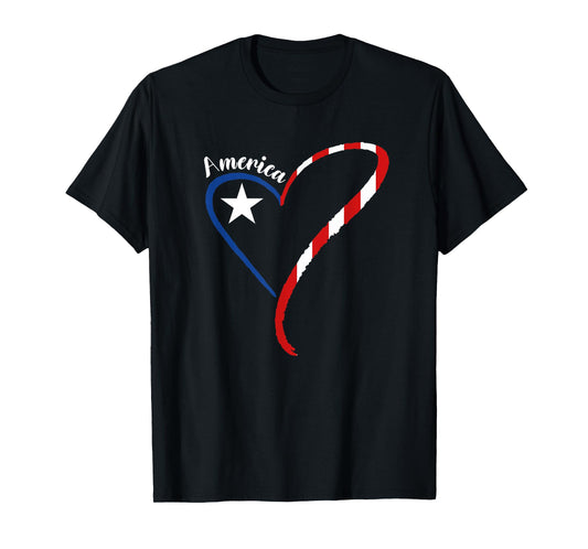 America Heart American Flag 4th of July USA Patriotic T-Shirt for Women Men