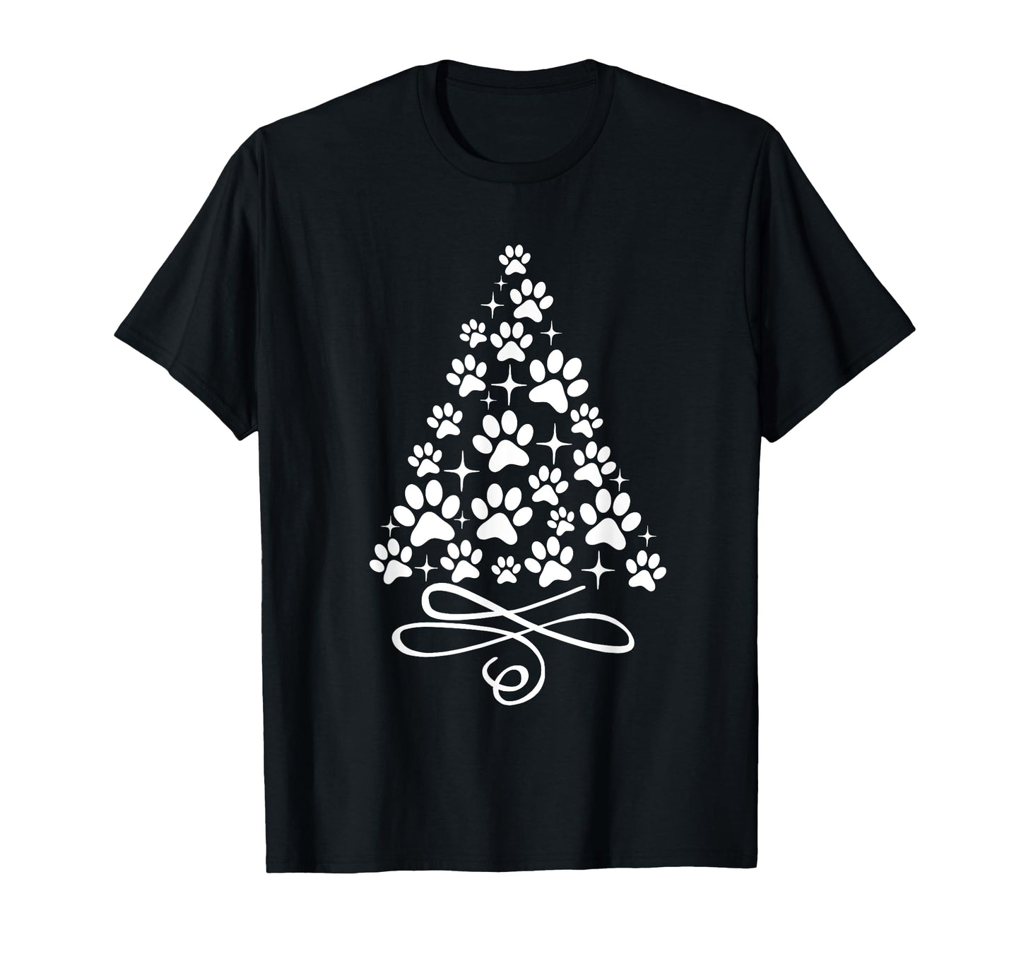 Dog Cat Paw Print on Christmas Tree T-Shirt for Men Women Kids