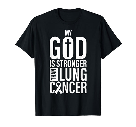God Stronger Than Lung Cancer White Ribbon Awareness Christ T-Shirt