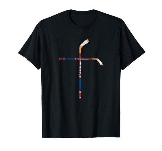 Christian Ice Hockey Sticks Cross Faith Sports T-Shirt