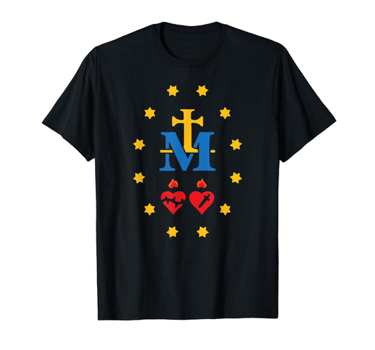 Miraculous Medal Catholic Holy Mary Sacred Heart Jesus T-Shirt