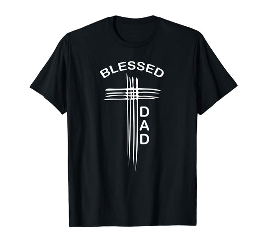 Mens Blessed Dad Christian Cross Religious T-Shirt