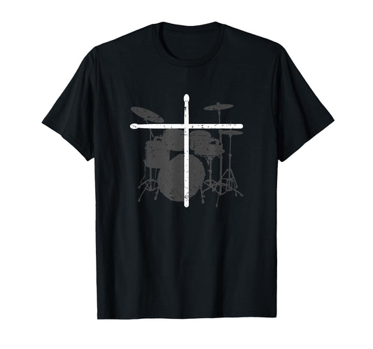 Christian Drummer Jesus Christ Drum Sticks Cross - Worship T-Shirt