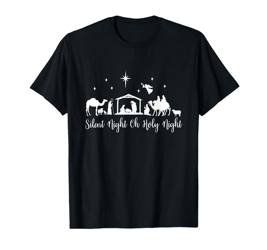 Silent Night Holy Night Nativity Scene Religious Christmas T-Shirt