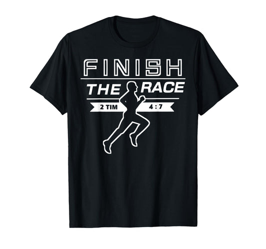 Finish The Race Sporty Christian Runner Athlete Bible Verse T-Shirt