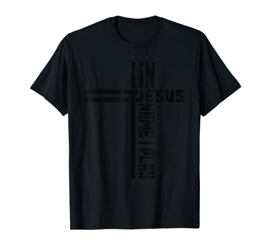 In Jesus Name I Play Drum Drummer Vintage Cross Drumsticks T-Shirt