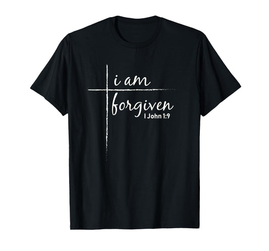 Scripture Shirts Funspecialtees I Am Forgiven Christian T-Shirt, Unisex-Adults, Black, Small, Short Sleeve