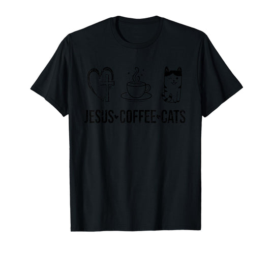 Jesus Coffee Cats Funny Christian Cat Owners Lovers Men Women T-Shirt