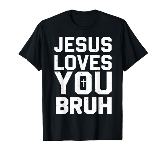 Minimalistic Jesus Love You Bruh Funny Christian Youth Boy T-Shirt