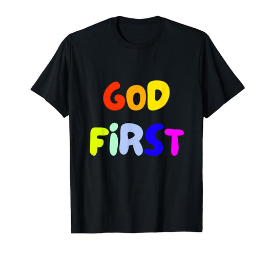 God First Youth Fun Colorful Rainbow Christian Religious T-Shirt