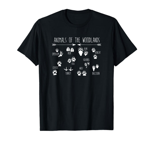 Animals Of The Woodlands Footprint Guide Fun Cute Graphic T-Shirt