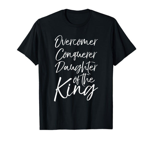 P37 Design Studio Jesus Shirts Cute Christian Women's T-Shirt Black Small Modern Crew Collar Short Sleeve Classic Fit Daughter of the King Overcomer Conquerer T-Shirt