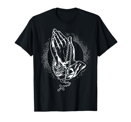 Praying hands with rose and rosary T-Shirt