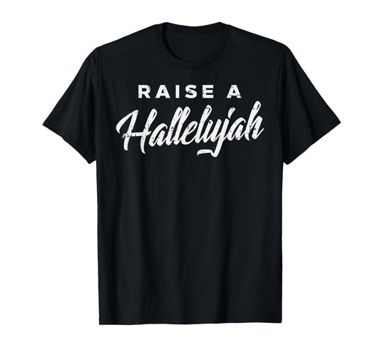 BoredKoalas Raise A Hallelujah Jesus Faith Christian Gift T-Shirt - Black, Unisex-Adult, Short Sleeve, Crew Neck, Small