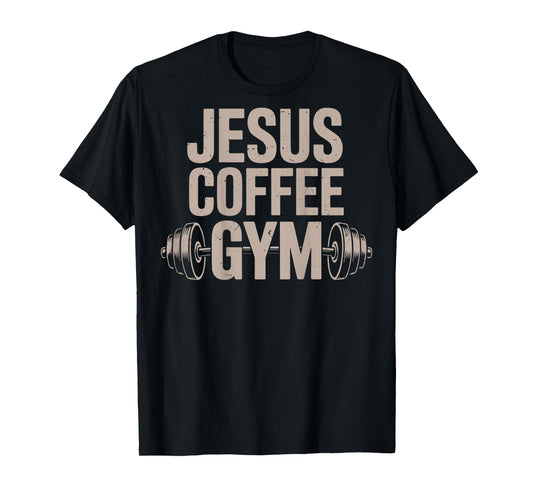 Jesus Coffee Gym Funny Christian Workout Barbell Cross Women T-Shirt