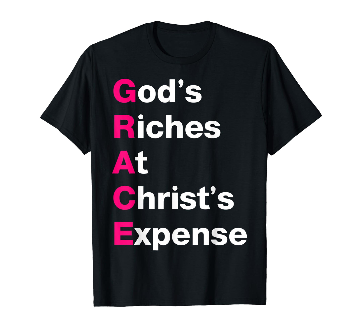 GRACE God’s Riches At Christ’s Expense Pink & White T-Shirt