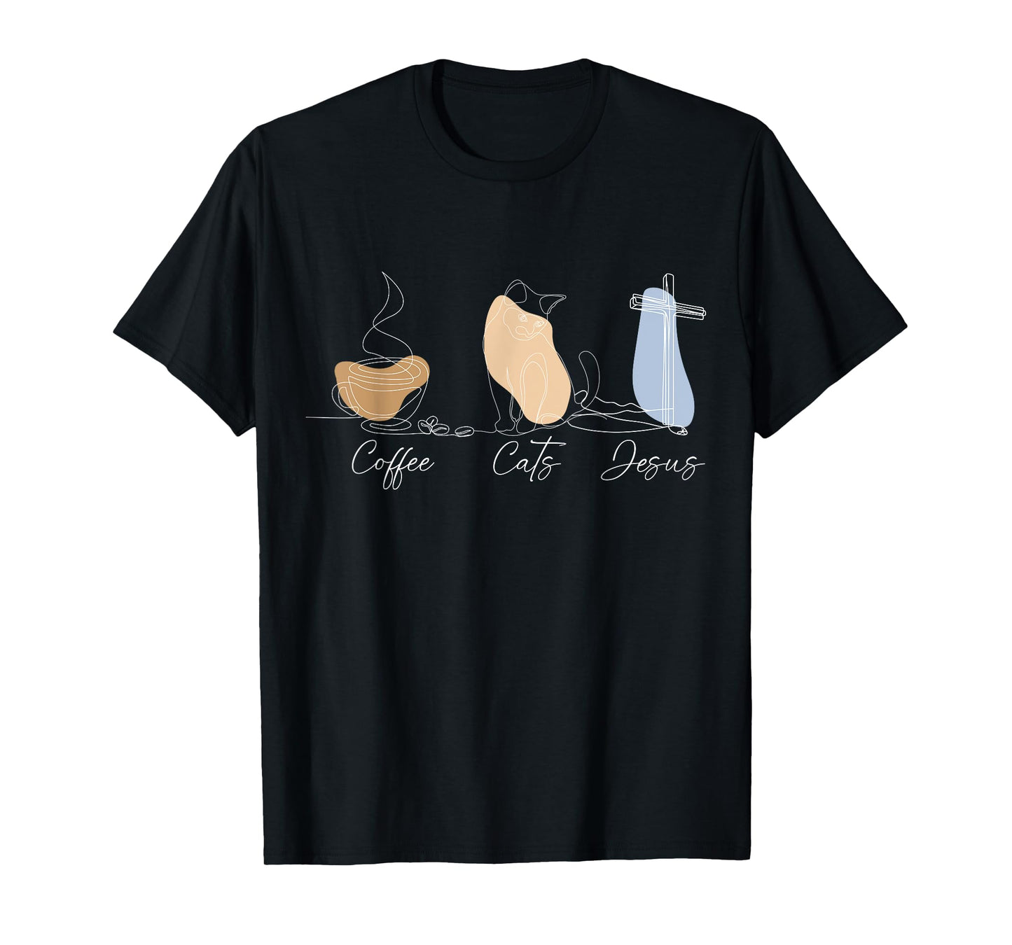 Jesus Coffee Cats Tshirt Men Women Cute Minimalist Christian T-Shirt