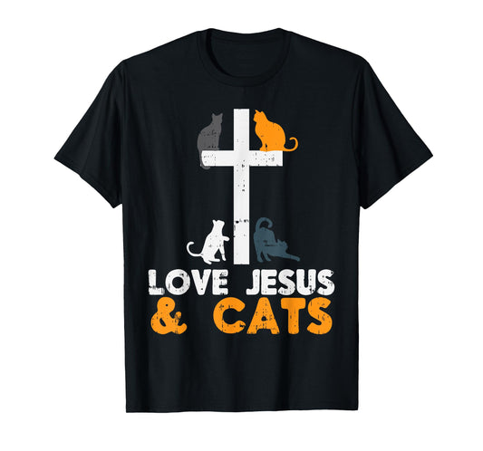 Cross Love Jesus Cats Animal God Christian Pet Lover Gift T-Shirt