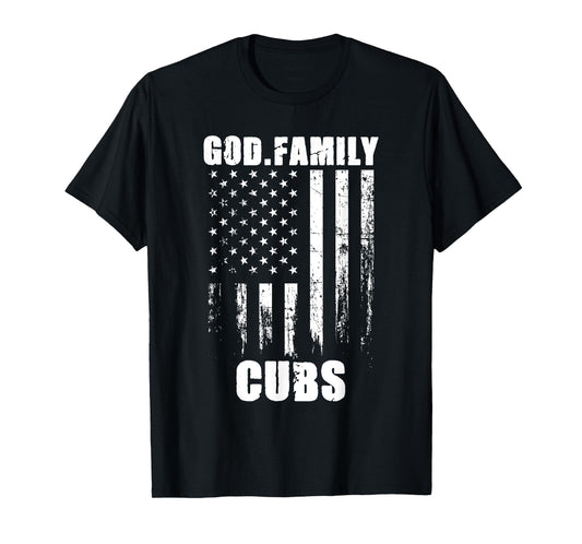 God. Family. Cubs. Vintage USA Flag T-Shirt
