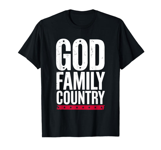 God Family Country - Patriotic Christian US Flag T-Shirt