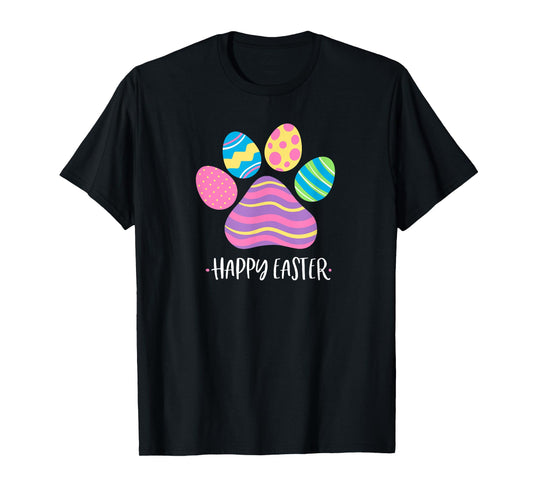Cute Dog Paw Easter Design with Colorful Eggs for Dog Lover T-Shirt