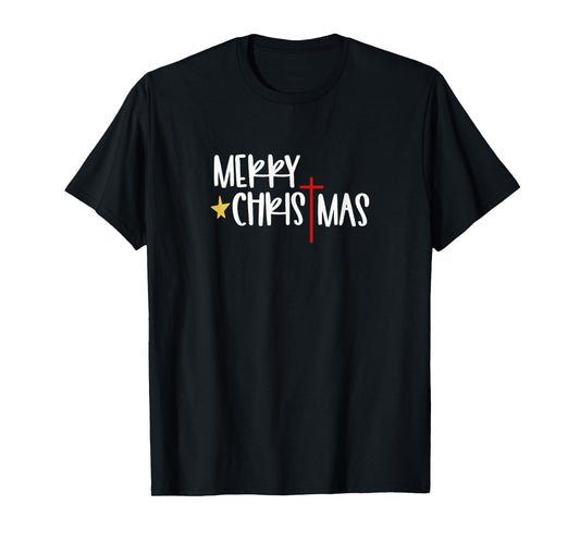 Merry Christmas Christian Cross | Religious Holiday Faith T-Shirt