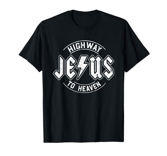 Retro Rock Style Christian Faith Highway to Heaven Jesus T-Shirt