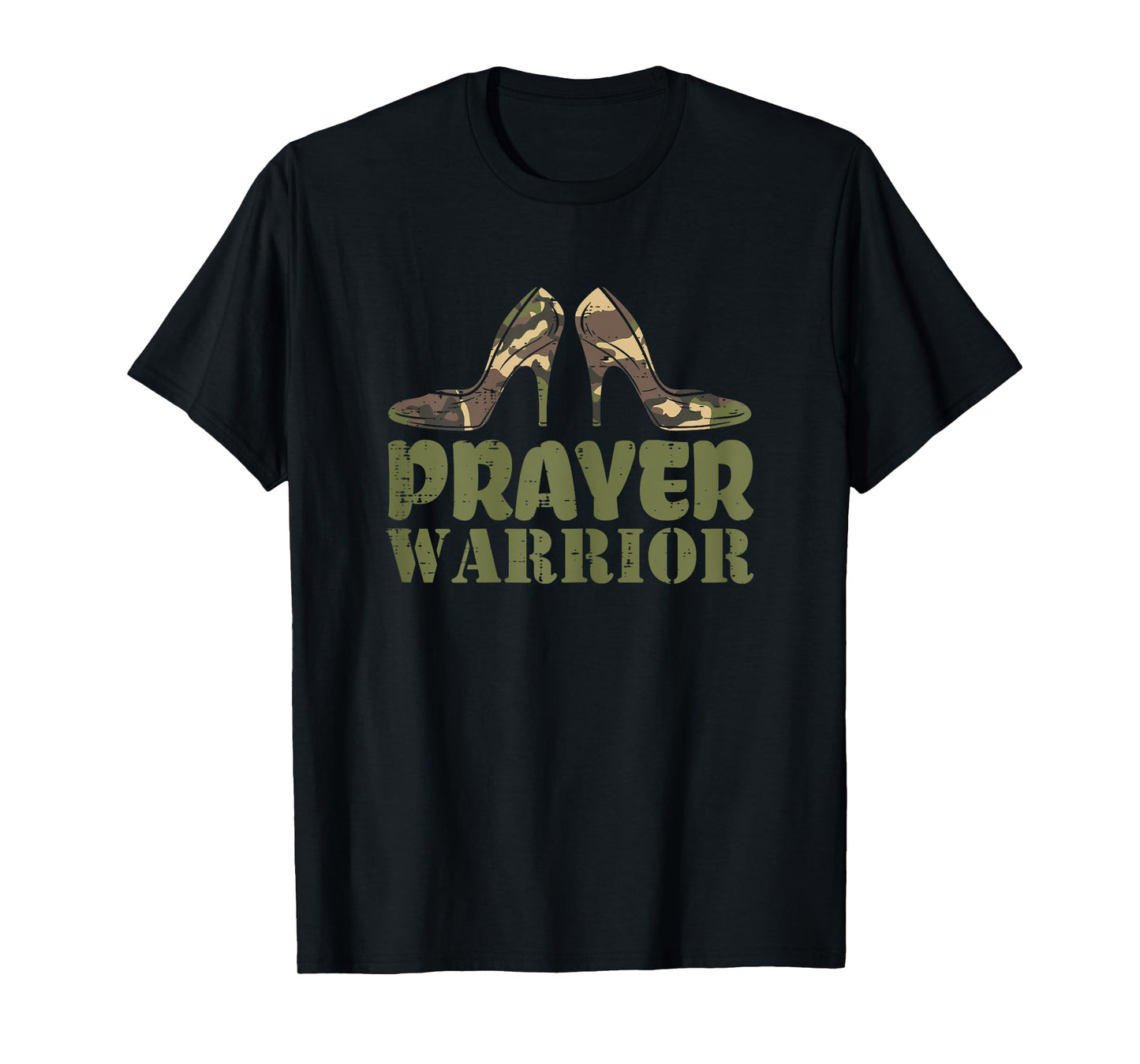 Camo Heels Prayer Warrior Faith God Jesus Christian Women T-Shirt