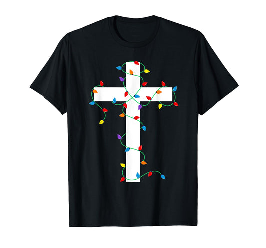 Merry and Bright Christmas Lights Jesus Cross Minimalist T-Shirt