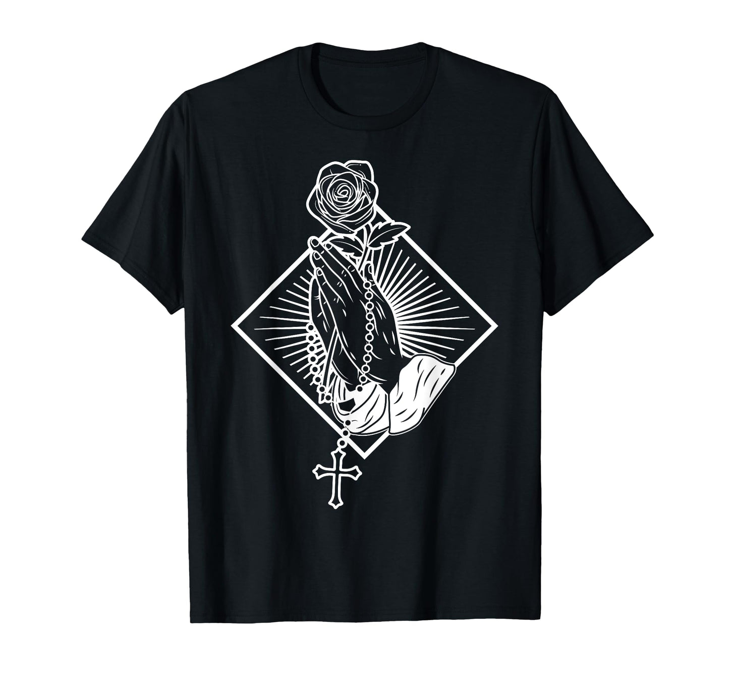 Praying hands with rose and rosary T-Shirt
