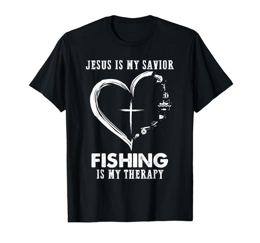 Jesus is my savior fishing is my therapy Funny Fisherman T-Shirt