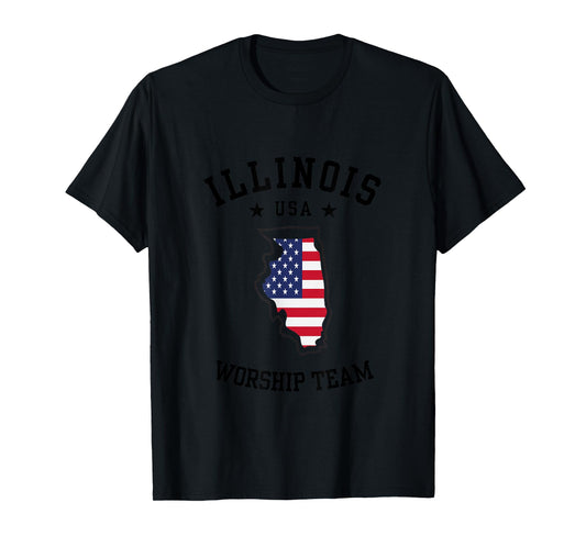 Worship Team. Illinois. America Flag. Christian Faith T-Shirt