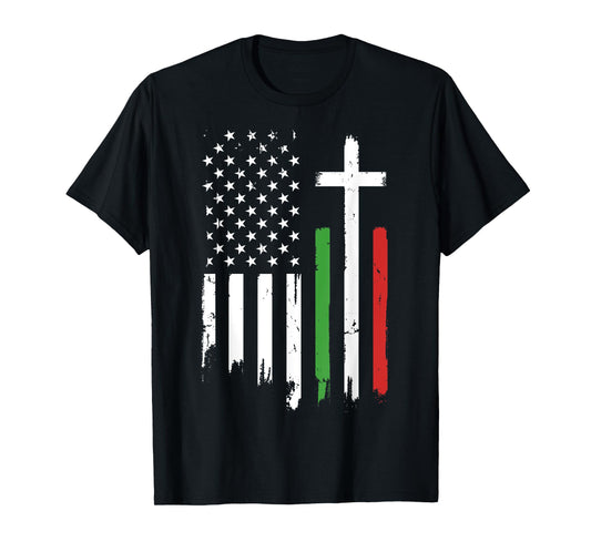 Vintage American Italian Flag Christian Cross Italia Italy T-Shirt